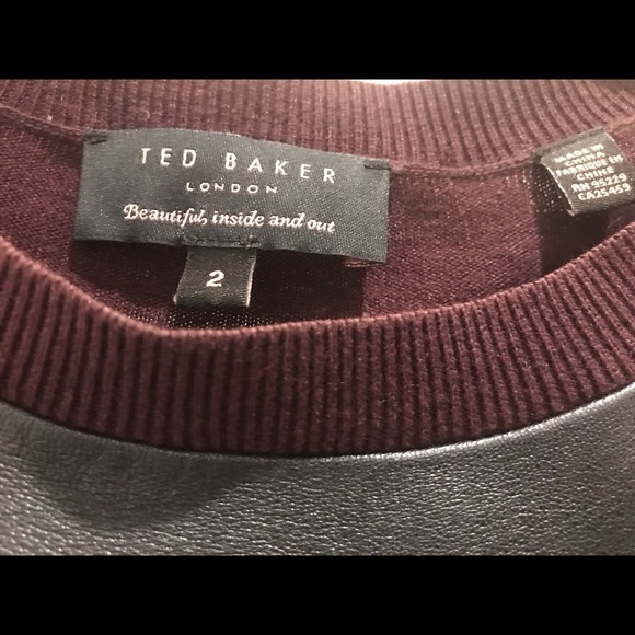 Ted Baker maroon sweater with black leather front - Picture 4 of 6